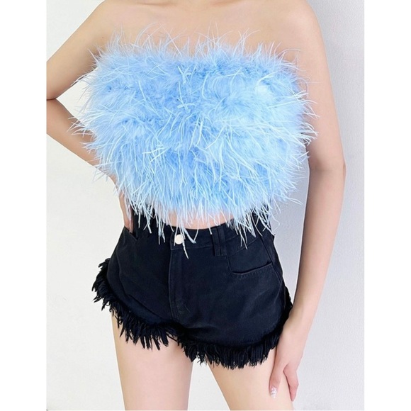 Tops - Blue Feathered Tube Top
